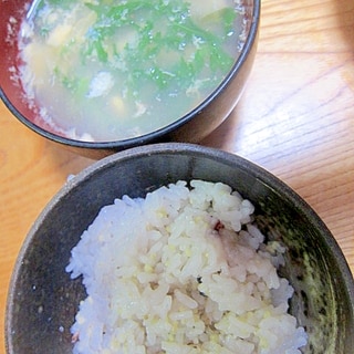 雑穀米と春菊卵スープ